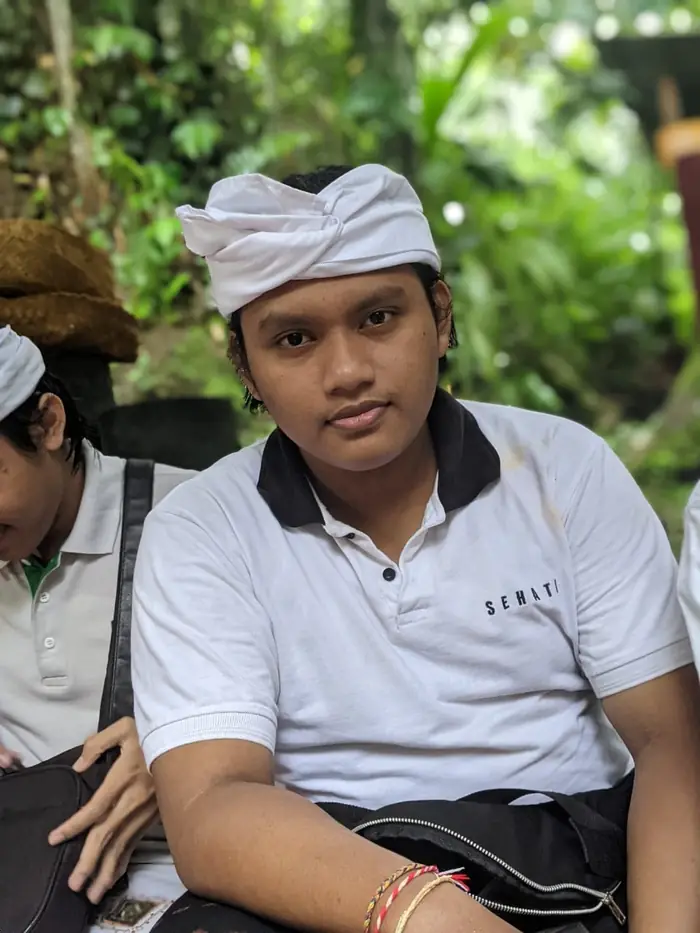 Jaya Anggara wearing a Balinese udeng headband